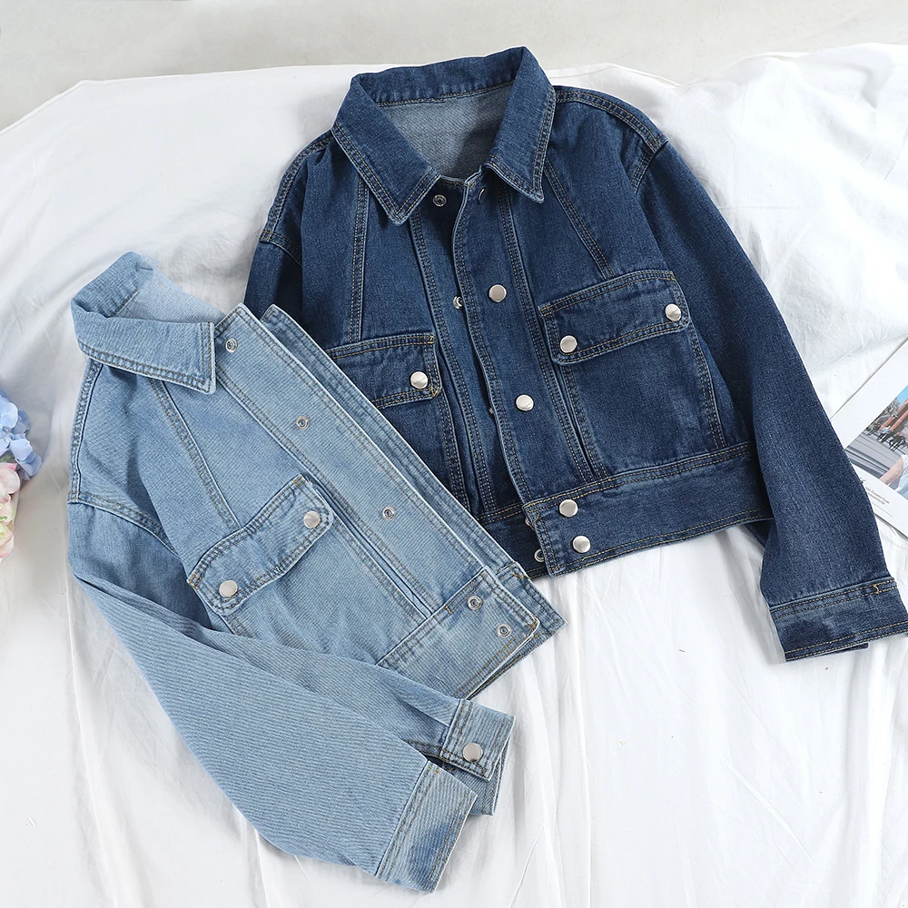 Taotrees Solid Turn-down Collar Denim Jacket for Women Loose Casual pockets singel breasted short Coats Female outwear
Taotrees Solid Turn-down Collar Denim Jacket for Women Loose Casual pockets singel breasted short Coats Female outwear