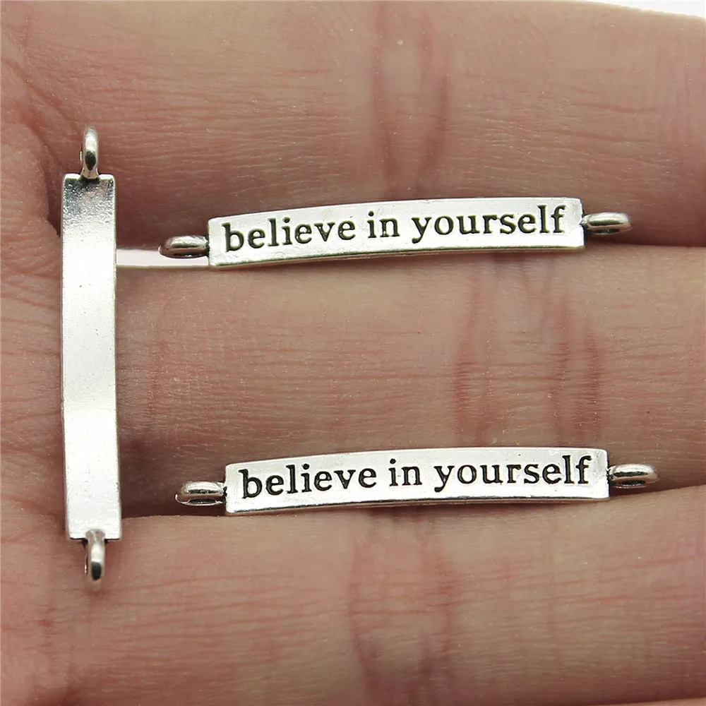 50pcs/lot Connector Charms Believe In Yourself 4x32mm Antique Silver For Jewelry Making Jewelry Accessories
50pcs/lot Connector Charms Believe In Yourself 4x32mm Antique Silver For Jewelry Making Jewelry Accessories
