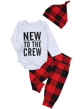 Oklady Newborn Baby Boy Girl Clothes New to The Crew Print Romper Plaid Pants + Cute Hats 3pcs Outfits Sets
Oklady Newborn Baby Boy Girl Clothes New to The Crew Print Romper Plaid Pants + Cute Hats 3pcs Outfits Sets