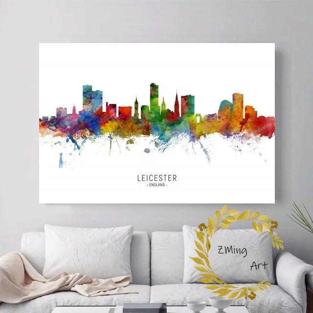 

Leicester Leipzig Liege Nebraska Lisbon Liverpool City Colorful Skyline Art Canvas Poster Pictures for Living Room