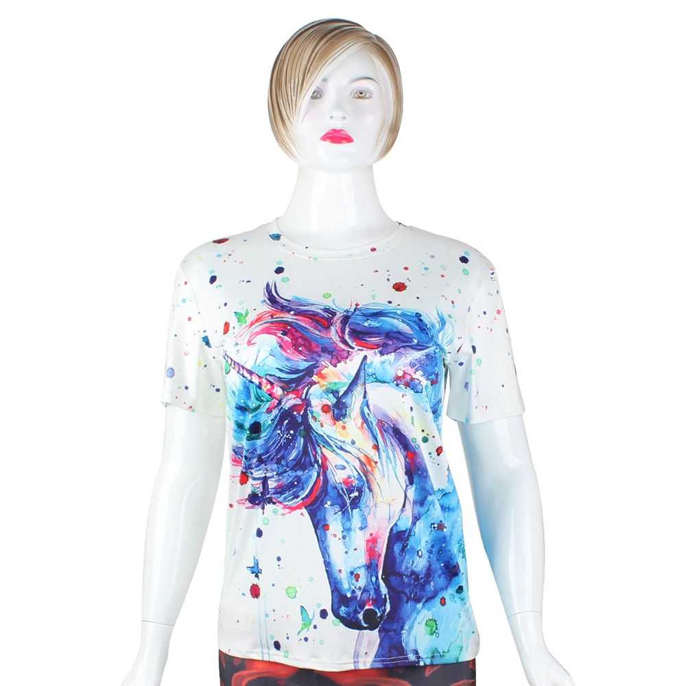 FCCEXIO 2018 New Summer T Shirt Women Animal Horse 3D Print Oil Color Tshirt Hiphop Lnk Splash T-Shirt Harajuku Crop Top 13