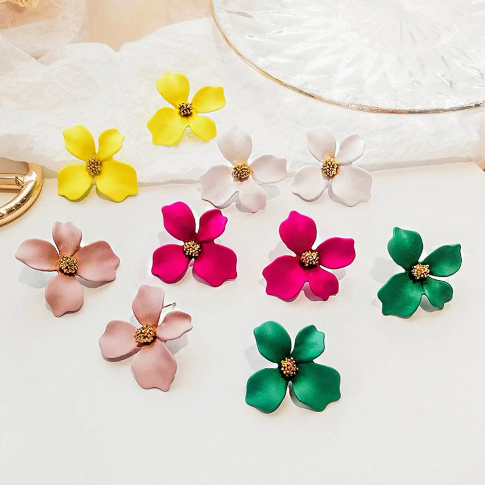 Korean Style Colorful Spray Paint Big Flower Stud Earring For Women Girl Elegant Sweet Summer Earrings Charm Jewelry Brincos | Украшения и