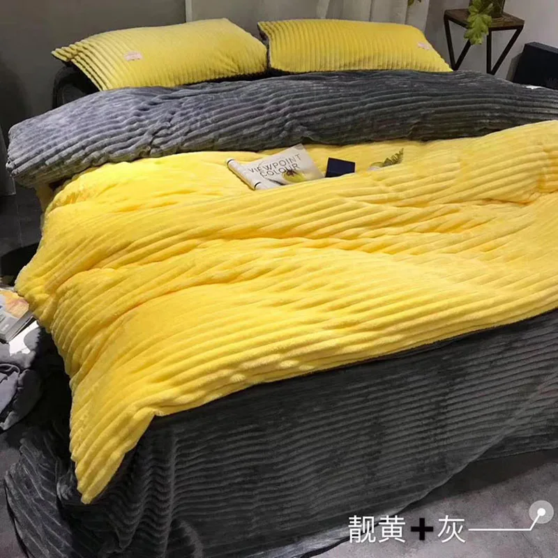 2018 Thicken Winter Warm Fleece 4pcs Solid Stripe Yellow Gray Printed Bedding Set Bed Sheet/Duvet Cover/Pillowcase King/Queen
2018 Thicken Winter Warm Fleece 4pcs Solid Stripe Yellow Gray Printed Bedding Set Bed Sheet/Duvet Cover/Pillowcase King/Queen