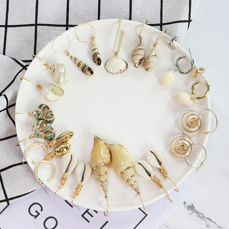 New Sea Shell Pendant Earrings Gold Statement Earrings For Women Weddings Party Irregular Geometric Jewelry Gift