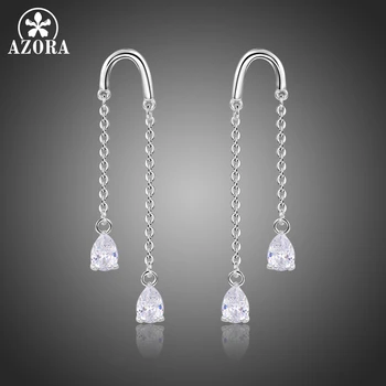 AZORA New White Gold Color U Shape with Two Pear Cut Clear Cubic Zirconia Dangle Earrings for Women Fashion Long Earrings TE0367
AZORA New White Gold Color U Shape with Two Pear Cut Clear Cubic Zirconia Dangle Earrings for Women Fashion Long Earrings TE0367