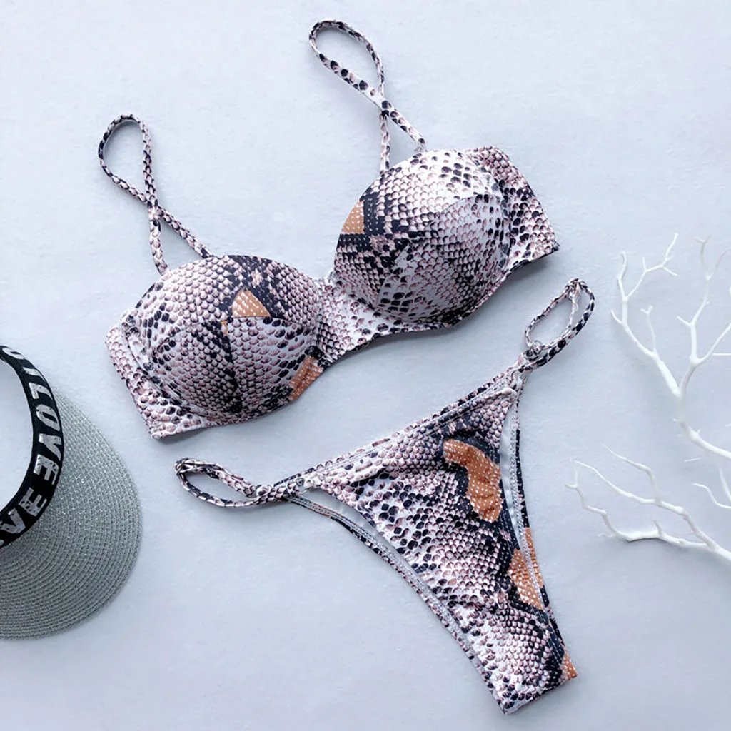 Thong Bikini Set Swimwear Women 2019 Push Up Bikini Swimsuit Snake Print Swimming suit for Women Bathing suits Beach Wear
Thong Bikini Set Swimwear Women 2019 Push Up Bikini Swimsuit Snake Print Swimming suit for Women Bathing suits Beach Wear
