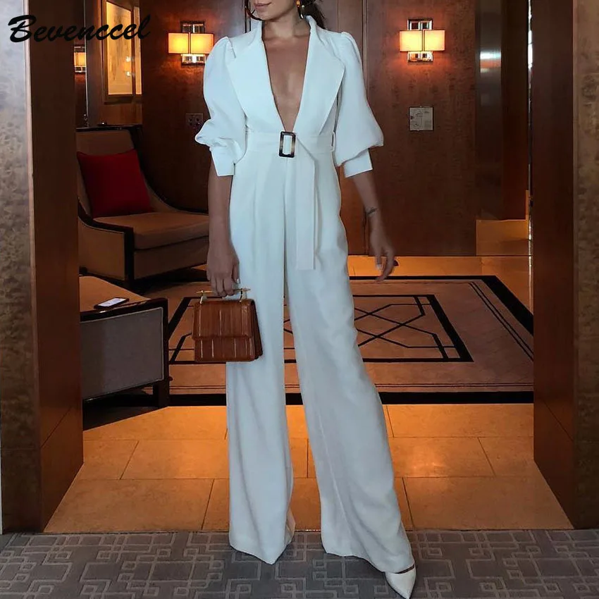 Bevenccel 2019 Women Jumpsuit Sexy White Mid Sleeve Deep V Loose Casual Jumpsuits Celebrity Bodycon Party Bodysuits with Belt
Bevenccel 2019 Women Jumpsuit Sexy White Mid Sleeve Deep V Loose Casual Jumpsuits Celebrity Bodycon Party Bodysuits with Belt
