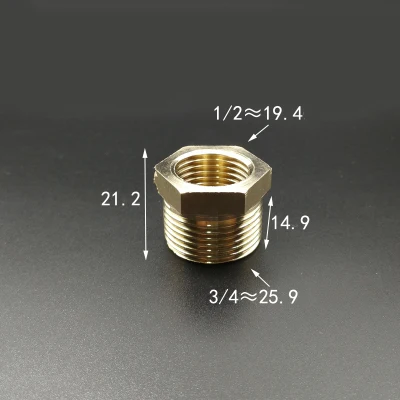 1/2" BSP Female Thread x 3/4" BSP Male Thread Brass Reducer Bushing Reducing Coupler Connector Adapter Pipe Fitting Length 21mm