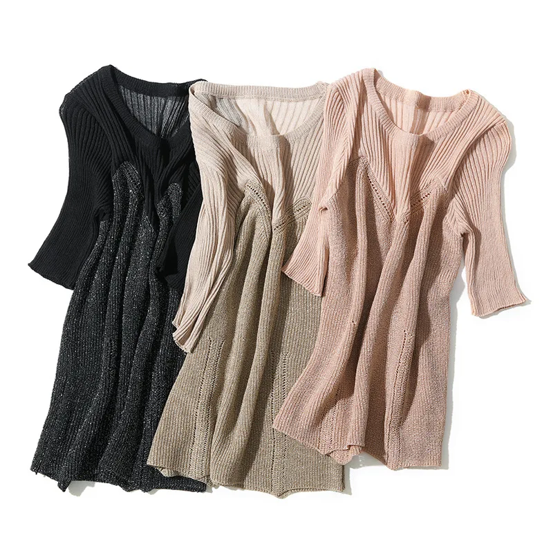 ARANSUE Spring new fashion 2019 knitted pullover shirts Korean version high-quality bright silk top summer t-shirt for ladies
ARANSUE Spring new fashion 2019 knitted pullover shirts Korean version high-quality bright silk top summer t-shirt for ladies