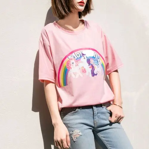 MSSNNG Korean fashion 2018 early spring new rainbow pony Po unicorn printing loose round neck short sleeve t-shirt female
MSSNNG Korean fashion 2018 early spring new rainbow pony Po unicorn printing loose round neck short sleeve t-shirt female