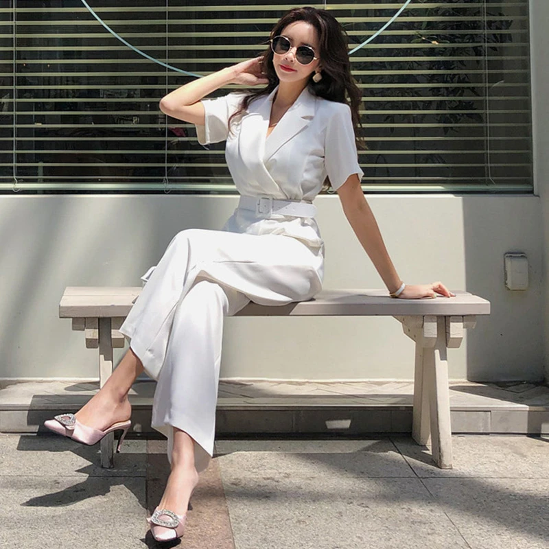 Office Ladies Notched Collar Short Sleeve Sashes Women Jumpsuit Elegant Work Business Wide Leg Pant White Jumpsuits Female 2019
Office Ladies Notched Collar Short Sleeve Sashes Women Jumpsuit Elegant Work Business Wide Leg Pant White Jumpsuits Female 2019