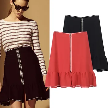 New spring of 2018 fashion color ring zipper slim skirt flounce all-match
New spring of 2018 fashion color ring zipper slim skirt flounce all-match