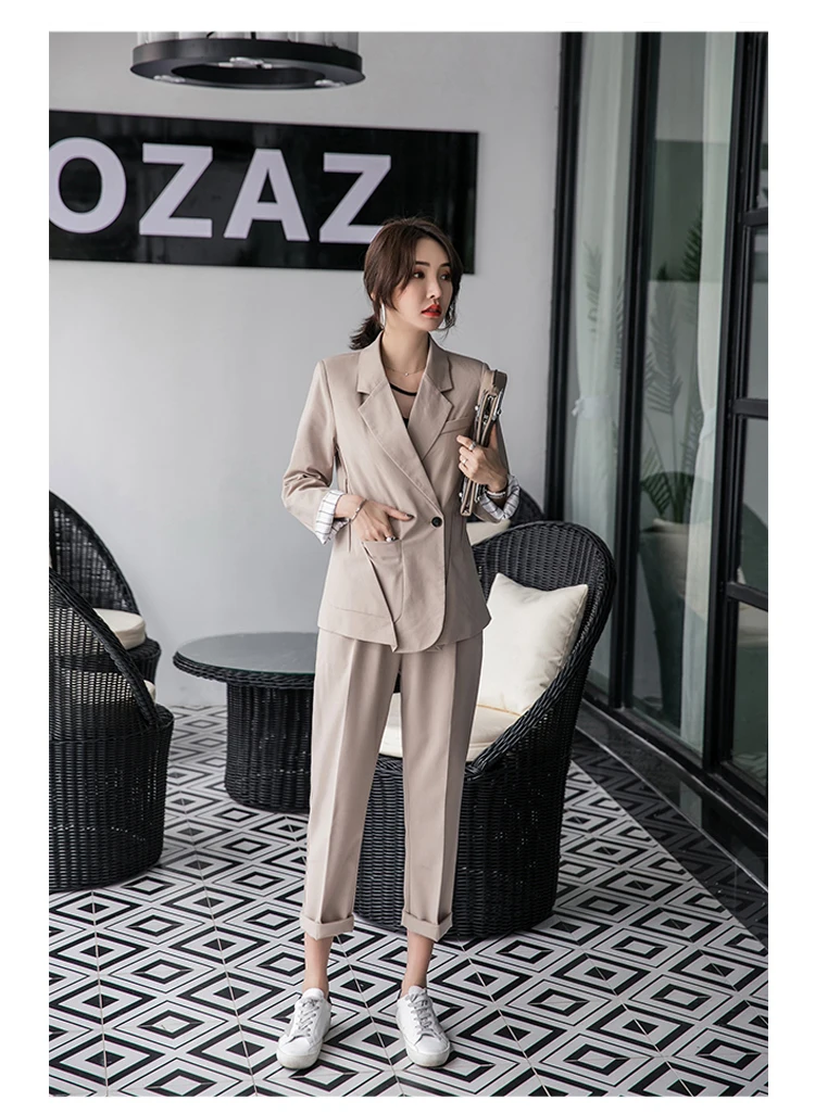 Womens Suits & Blazers Womens Casual Formal Work Pant Sets Khaki Blazer Jacket Elastic Waist