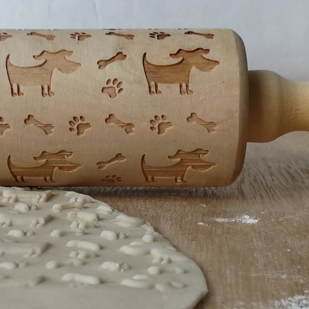 Wooden Dog Bone Paw Embossed Rolling Pin Baking Tools Kids Party Favors