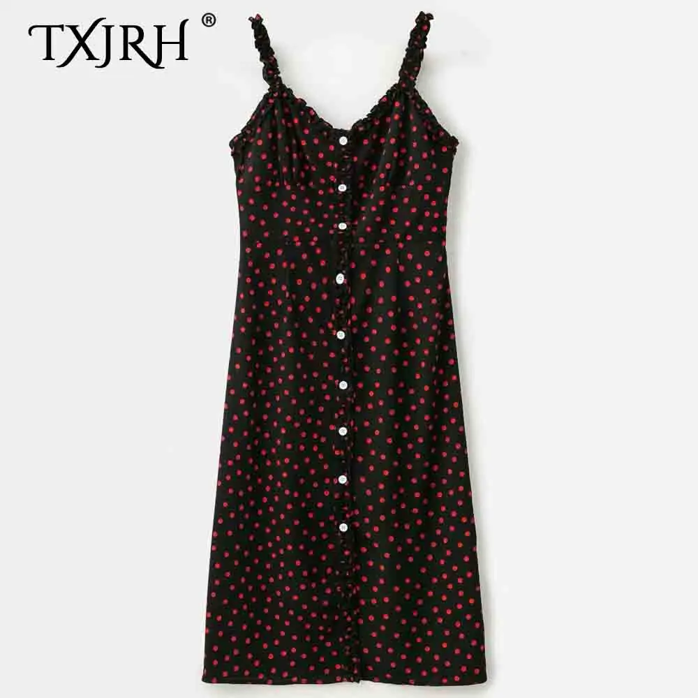 TXJRH Sexy Floral Print Spaghetti Strap Ruffles Single-breasted Mini Dress Backless Trendy Women A-Line V-Neck Short Sling Dress
TXJRH Sexy Floral Print Spaghetti Strap Ruffles Single-breasted Mini Dress Backless Trendy Women A-Line V-Neck Short Sling Dress