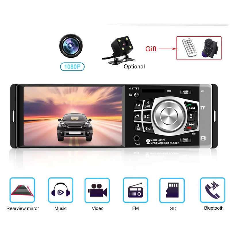 Автомагнитола 1 Din 4012b Bluetooth с камерой заднего вида|Автомобильные радиоприемники| |