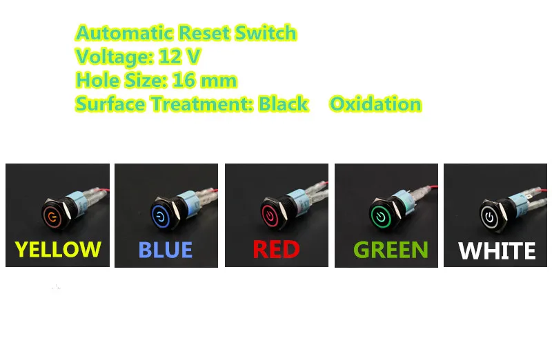 1PCS YT1061 16 mm Black Oxidation Metal Push Button Switch Automatic Reset Switch With 5 Colors LED Power Symbol 12V
1PCS YT1061 16 mm Black Oxidation Metal Push Button Switch Automatic Reset Switch With 5 Colors LED Power Symbol 12V