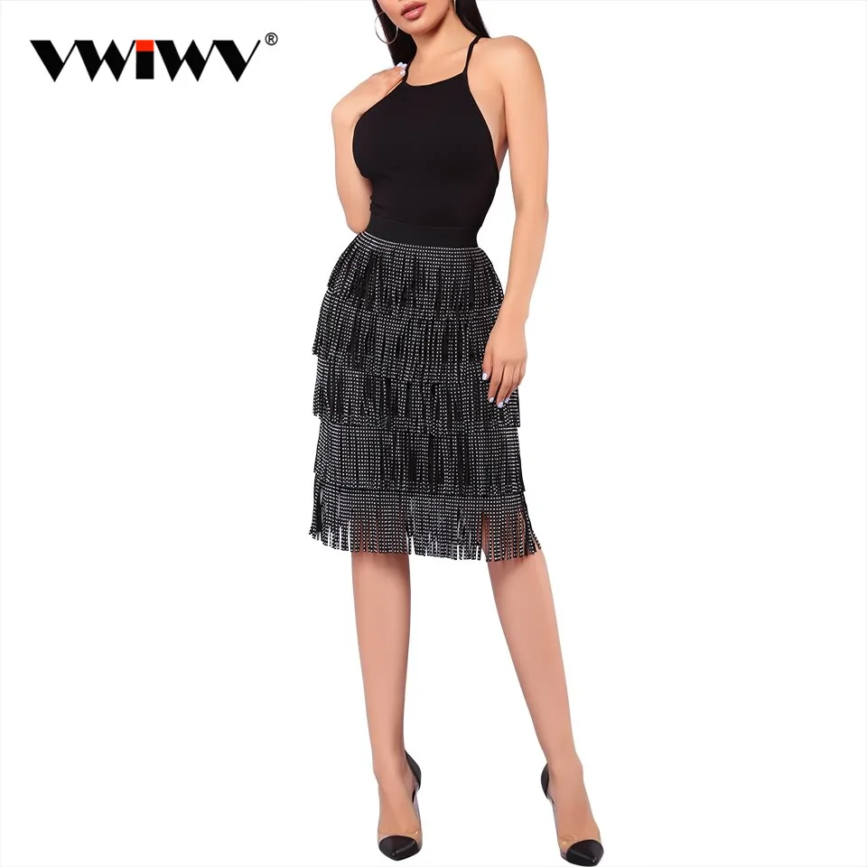 VWIWV 2018 Women Autumn Hand Made Rhinestone Studded Skirt Sexy Tassel Skirt A-line Package Hip High Waist Women Clothing
VWIWV 2018 Women Autumn Hand Made Rhinestone Studded Skirt Sexy Tassel Skirt A-line Package Hip High Waist Women Clothing
