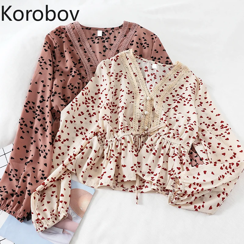 Korobov Vintage Love Print Chiffon Korean Blouses Puff Sleeve V-Neck Female Shirts Lacing Bow Slim Mujer Blusas 77452
Korobov Vintage Love Print Chiffon Korean Blouses Puff Sleeve V-Neck Female Shirts Lacing Bow Slim Mujer Blusas 77452