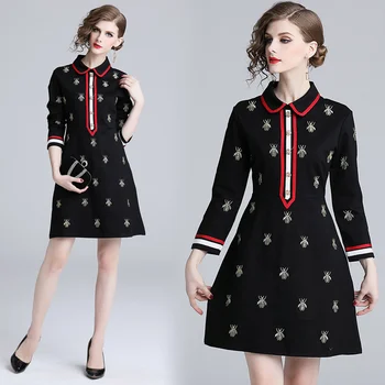 2019 Spring New Runway Women Dress Black Honeybee Embroidery Long Sleeve Turn Down Collar Mini Dress Elegant Office Lady Dresses
2019 Spring New Runway Women Dress Black Honeybee Embroidery Long Sleeve Turn Down Collar Mini Dress Elegant Office Lady Dresses