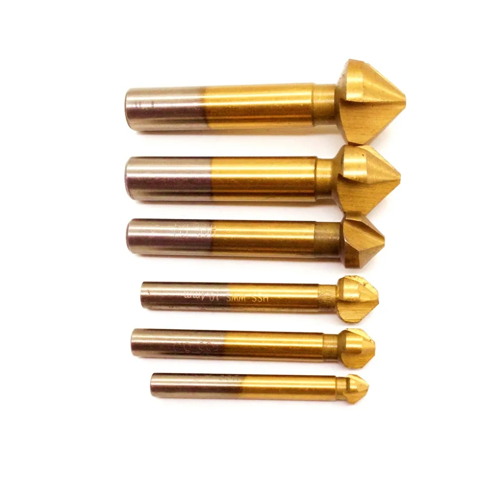 6 PCS 90 Degree 3 Flute HSS Countersink Cutter Titanium Coated Chamfer Cutter End Mill Drill Bits Cutting Tool Set
6 PCS 90 Degree 3 Flute HSS Countersink Cutter Titanium Coated Chamfer Cutter End Mill Drill Bits Cutting Tool Set