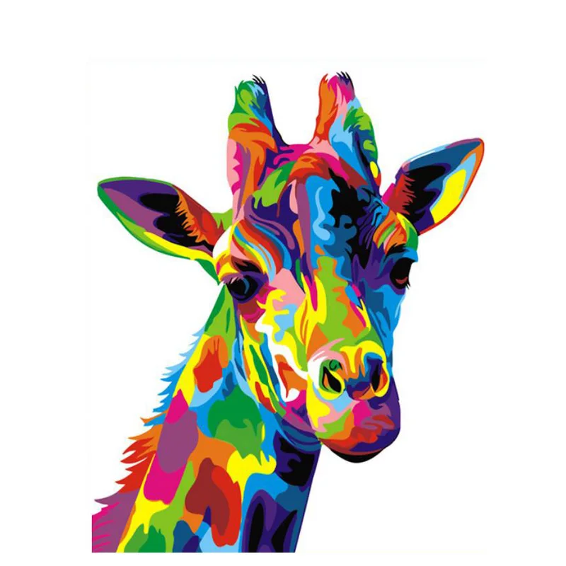 Leinwand Bild bunte Giraffe Ölgemälde Abstrakte Wandbild Poster Wandmalerei Deko