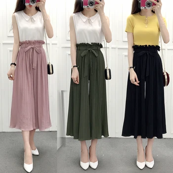 Fashion Hot New Wide Leg Pants Spring Summer Korean Ruffles High waist Pleated pants Chiffon Women skirt with Lace up
Fashion Hot New Wide Leg Pants Spring Summer Korean Ruffles High waist Pleated pants Chiffon Women skirt with Lace up