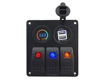 3 colors LED DC12V-24V Double USB 3.1A Power Outlet Charger Socket with DC 12V voltmeter 3 Gang Rocker Switch Panel
3 colors LED DC12V-24V Double USB 3.1A Power Outlet Charger Socket with DC 12V voltmeter 3 Gang Rocker Switch Panel