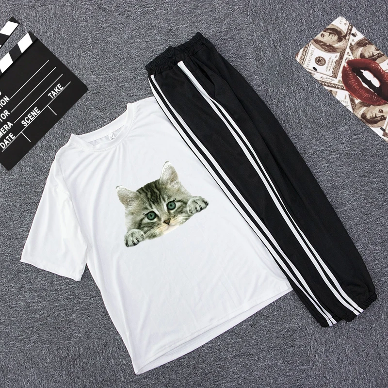 Fashion Cartoon Cotton Women Casual Sportswear Lovely Kitty Printed Tshirt Suit Femme Fitness Running Sportswear Workout Sets
Fashion Cartoon Cotton Women Casual Sportswear Lovely Kitty Printed Tshirt Suit Femme Fitness Running Sportswear Workout Sets
