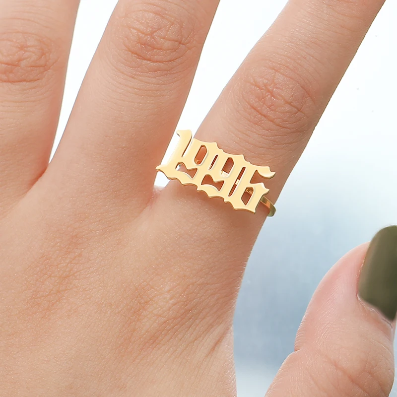 Adjustable Old English Number Rings Retro Jewelry Stainless Steel Gold Silver Birth Years Gothic Rings Anillos Mujer
Adjustable Old English Number Rings Retro Jewelry Stainless Steel Gold Silver Birth Years Gothic Rings Anillos Mujer