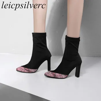 Women Boots Autumn Winter Super High Heel Warm Lycra Pu Pointed Toe Mid-calf Motorcycle Shoes 2018 Sexy New Fashion Black Pink
Women Boots Autumn Winter Super High Heel Warm Lycra Pu Pointed Toe Mid-calf Motorcycle Shoes 2018 Sexy New Fashion Black Pink