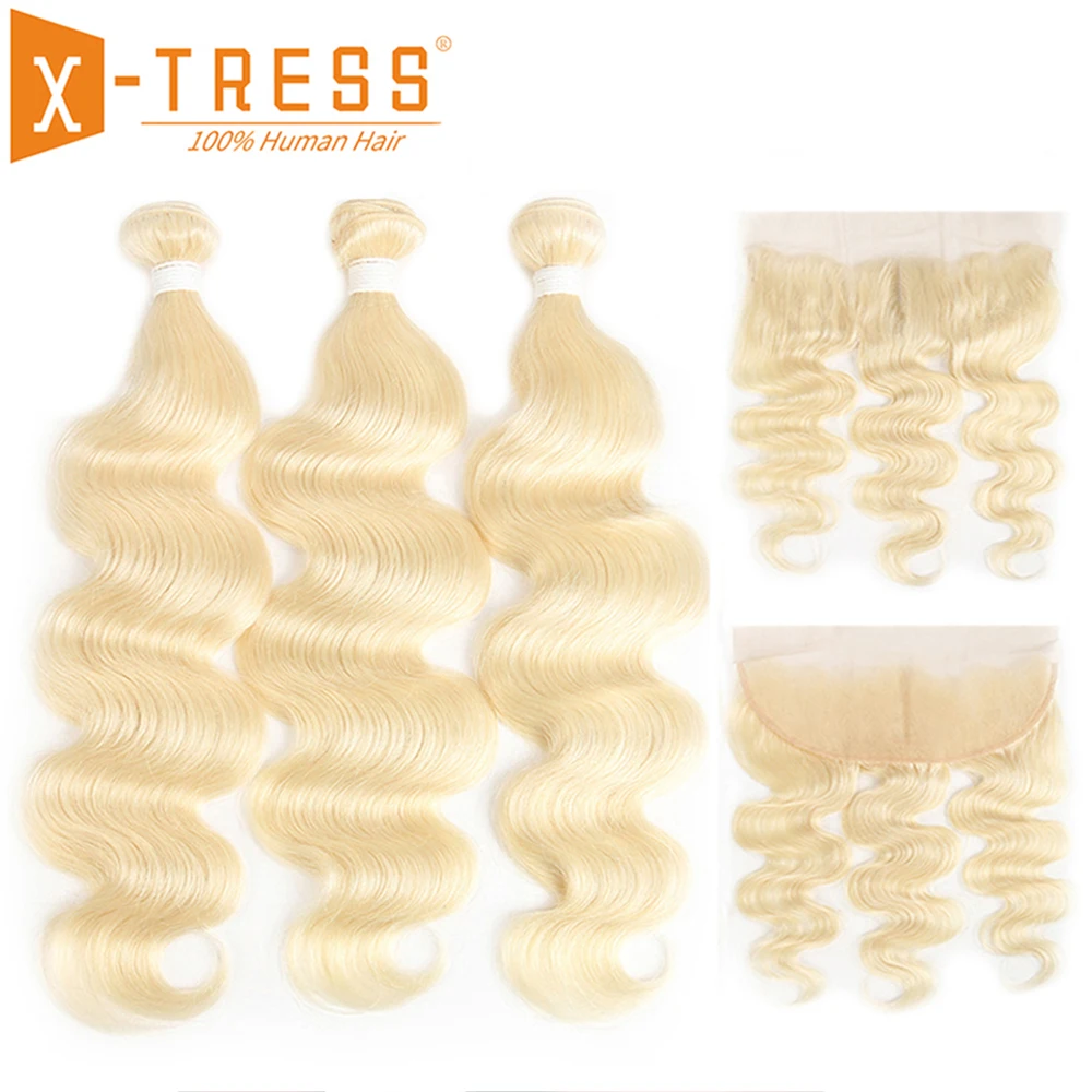 613 Blonde Ombre Color Lace Frontal 13x4 With Human Hair Weaves X-TRESS Brazilian Non Remy Hair Weaving 3/4 Bundles With Closure
613 Blonde Ombre Color Lace Frontal 13x4 With Human Hair Weaves X-TRESS Brazilian Non Remy Hair Weaving 3/4 Bundles With Closure