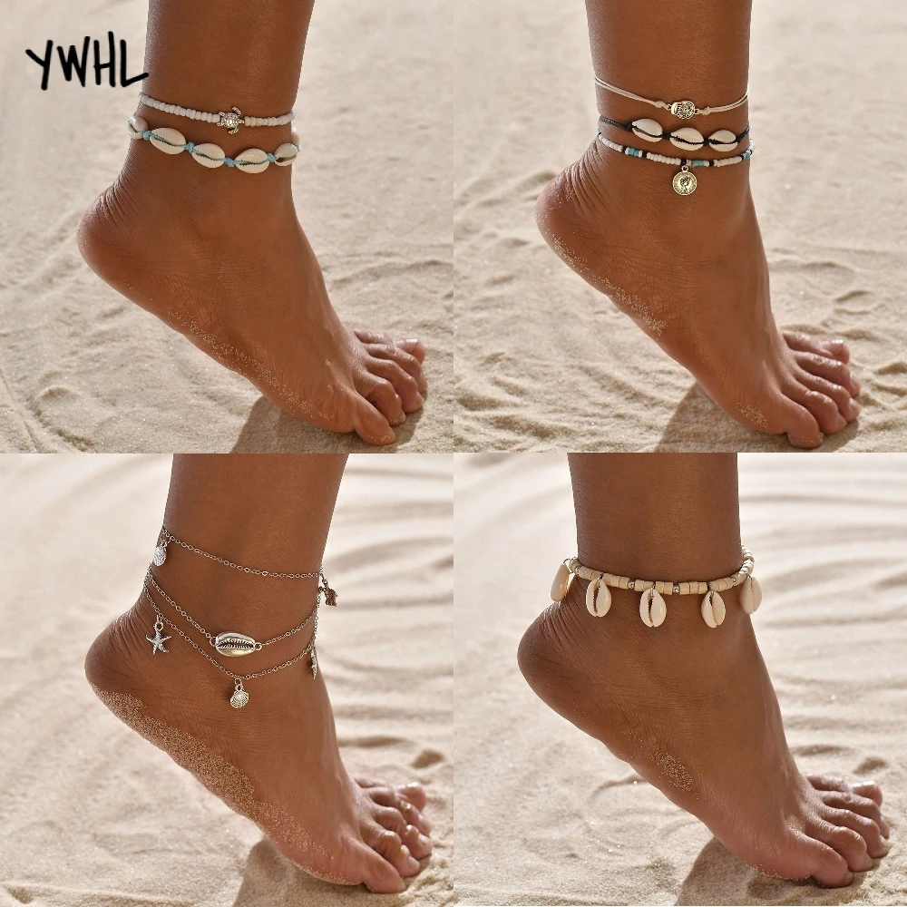

boho barefoot sandals shell anklet foot jewelry handmade weave starfish sea turtle ankle bracelet beach accessories women gifts