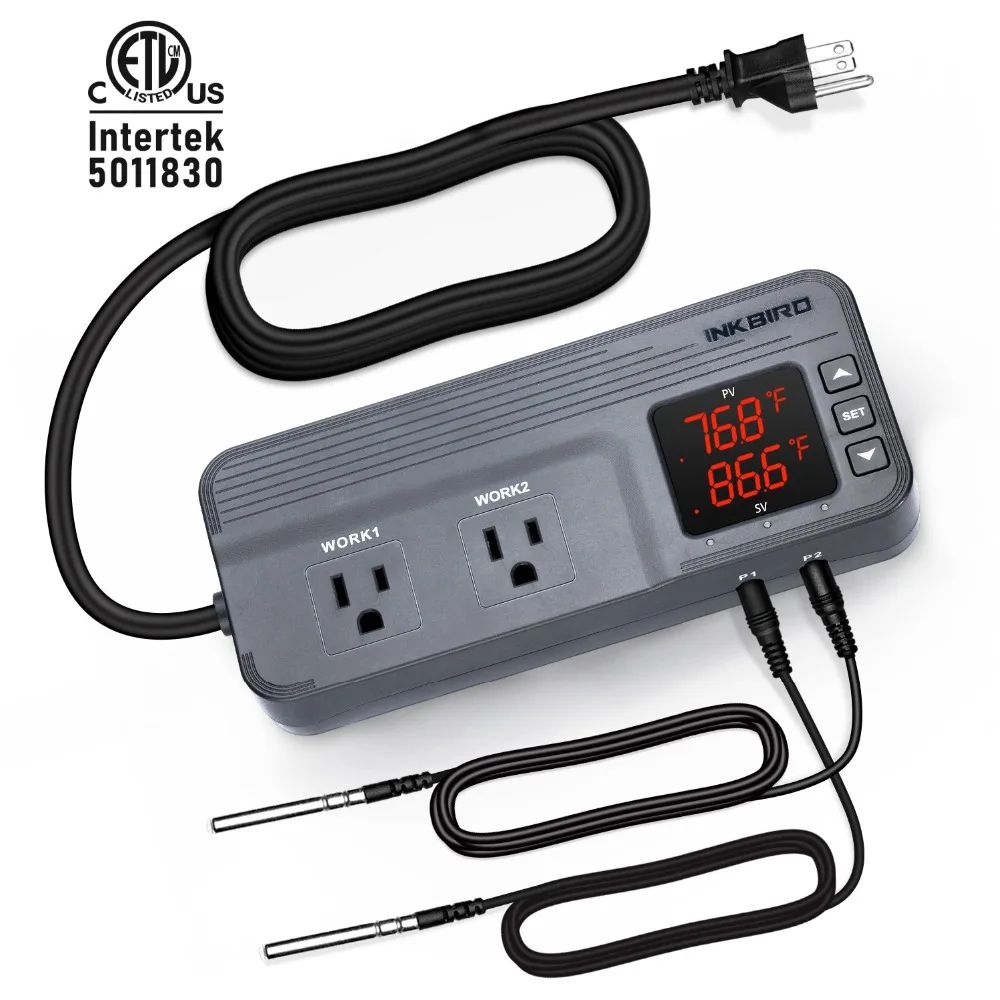 Inkbird ITC-608T Temperature Humidity Controller Dual Stage Outlet Thermostat with 12 Period Time Stage and 2 Temperature Sensor
Inkbird ITC-608T Temperature Humidity Controller Dual Stage Outlet Thermostat with 12 Period Time Stage and 2 Temperature Sensor