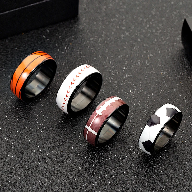 8mm Rotate Sports Rings For Men Stainless Steel Black Football Basketball Rugby Soccer Baseball Ball Wedding Ring Fans Gift
8mm Rotate Sports Rings For Men Stainless Steel Black Football Basketball Rugby Soccer Baseball Ball Wedding Ring Fans Gift
