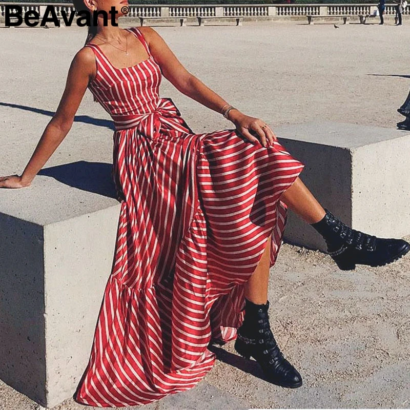 BeAvant Vintage striped summer dress for women Red sleeveless sashes high waist maxi dress Holiday beach dresses ladies vestidos
BeAvant Vintage striped summer dress for women Red sleeveless sashes high waist maxi dress Holiday beach dresses ladies vestidos