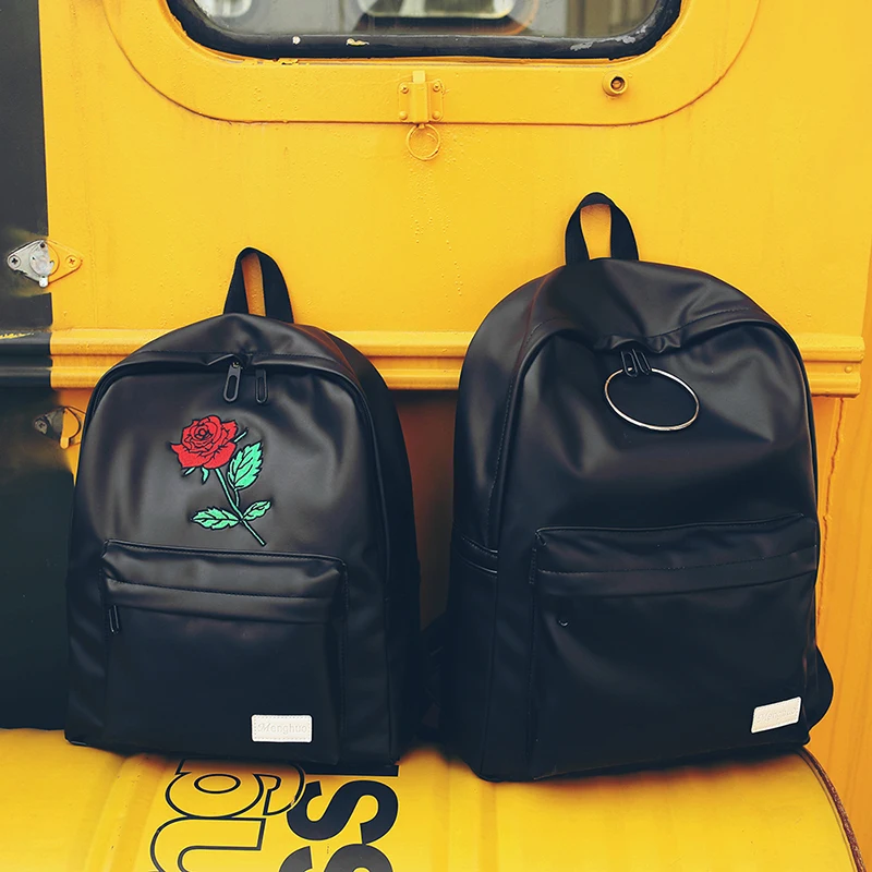 MENGHUO 2018 PU Leather Backpack Women Rose Men Embroidery Backpacks Unisex Couple Travel Bags Students Book Rucksack Mochilas (5)