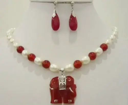 Free shipping White Akoya Pearl & Red jade Elephant pendant necklace earring set
Free shipping White Akoya Pearl & Red jade Elephant pendant necklace earring set