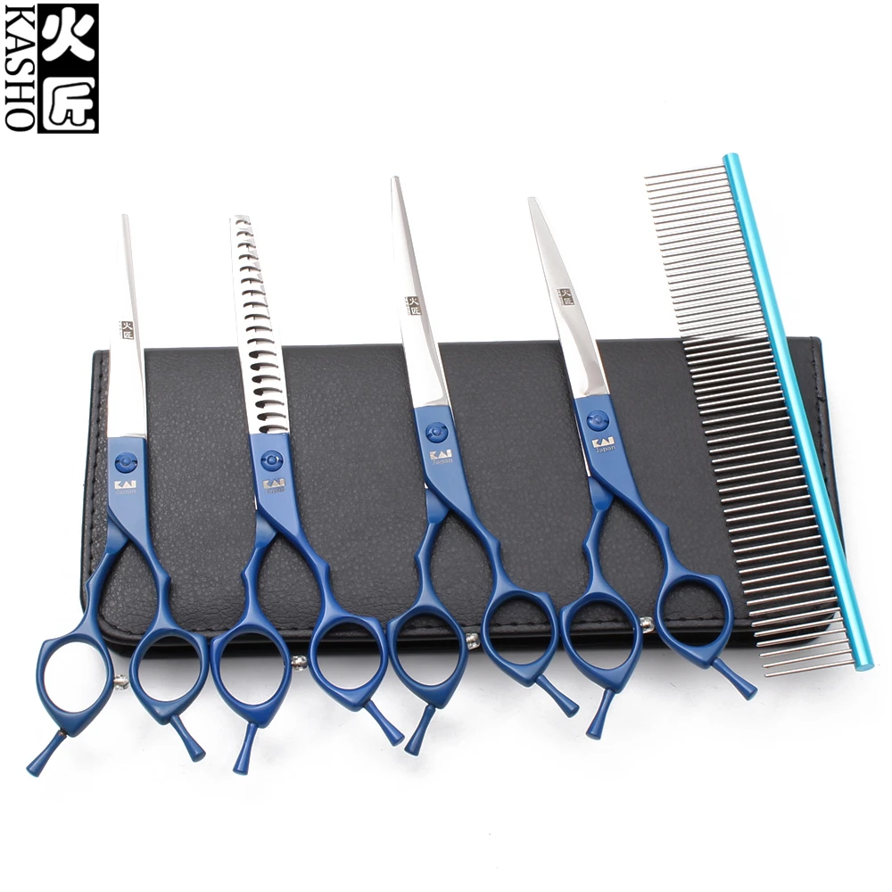 7" JP 440C Kasho Blue Cutting Scissors Thinning Shears Down&Up Curved Animal Supplies Grooming Pets H3009 | Красота и здоровье