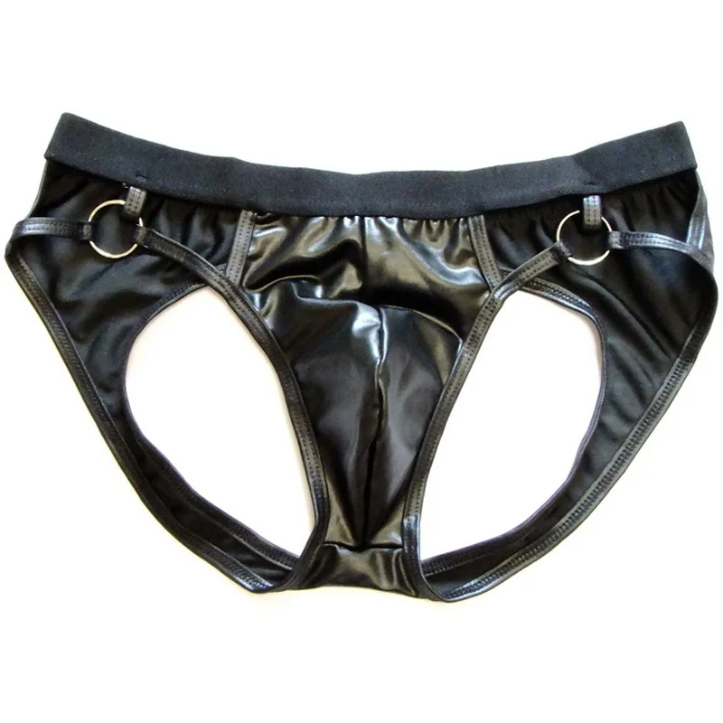 gay underwear sissy Men Sexy Lingerie Faux Leather Panties Open Back Hollow Bikini Thong G-string Gay Underwear Jockstrap |