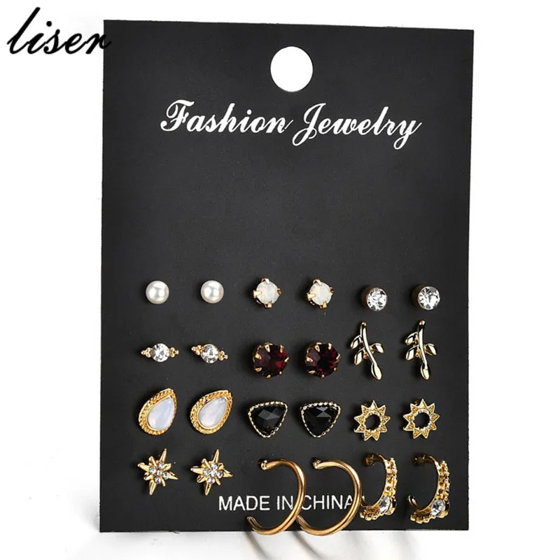 Liser 12 Pairs/ Set Unique Design Vintage Small Stud Earrings Set For Women Punk Alloy Leaves Star Earrings Jewelry
Liser 12 Pairs/ Set Unique Design Vintage Small Stud Earrings Set For Women Punk Alloy Leaves Star Earrings Jewelry