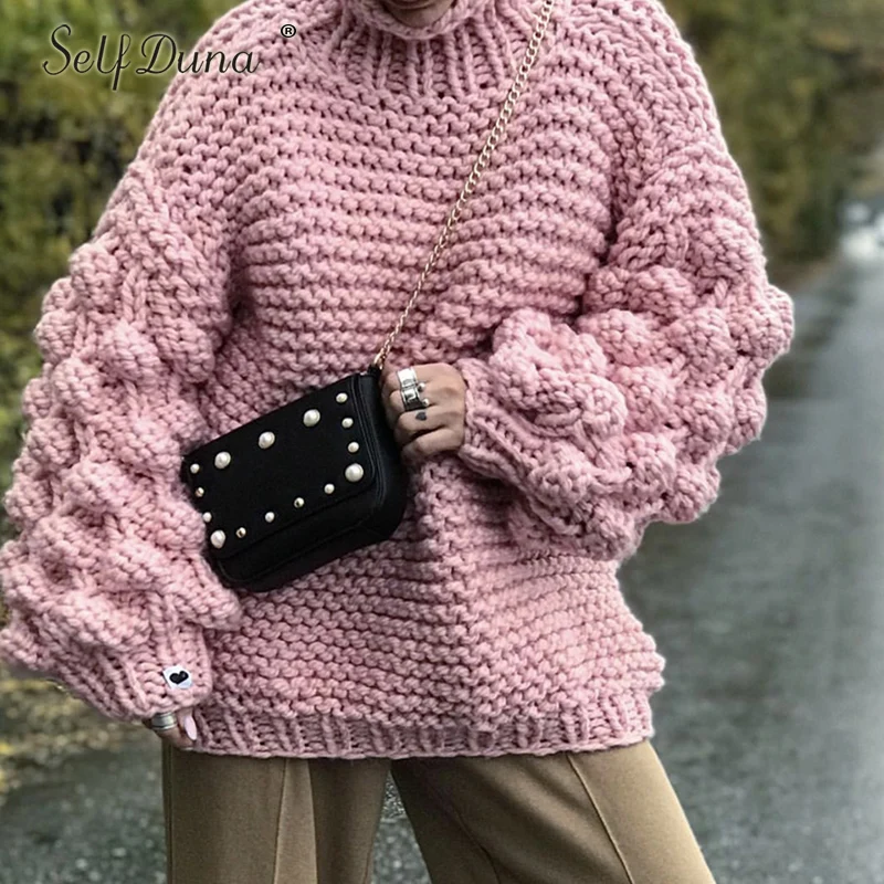 Self Duna 2019 Autumn Winter Hand Knitted Sweater Pullover Thick Warm Jumper Tricot Red Grey Pink Half Turtleneck Women Sweater
Self Duna 2019 Autumn Winter Hand Knitted Sweater Pullover Thick Warm Jumper Tricot Red Grey Pink Half Turtleneck Women Sweater
