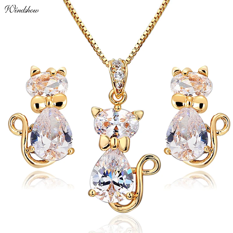 Cute Cat Stud Earrings Necklaces & Pendants Pave CZ Gold Color Jewelry Sets For Women Children Kids Girls Gatos Jewellery Gifts
Cute Cat Stud Earrings Necklaces & Pendants Pave CZ Gold Color Jewelry Sets For Women Children Kids Girls Gatos Jewellery Gifts