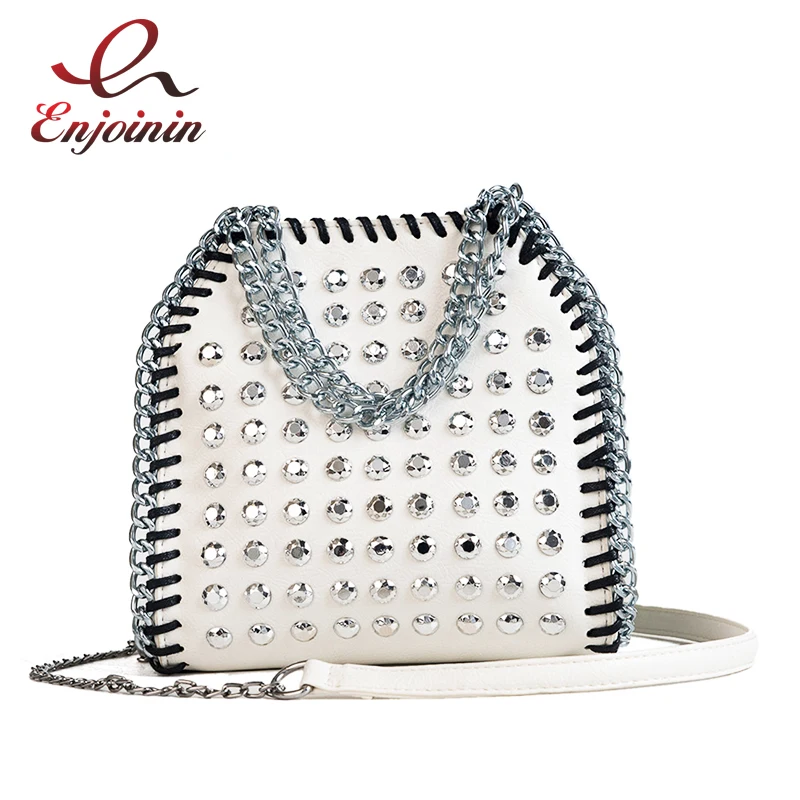 Fashion Punk Silver Rivet Woven Chains Ladies Chains Purse Handbags Shoulder Bags Crossbody Mini Messenger Bag Flap Casual Totes
Fashion Punk Silver Rivet Woven Chains Ladies Chains Purse Handbags Shoulder Bags Crossbody Mini Messenger Bag Flap Casual Totes