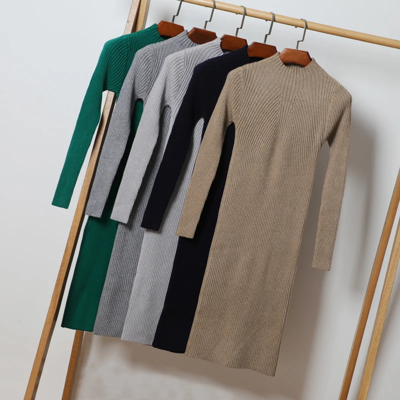 Quality Autumn Winter Warm Knitted Dress Women Half High Neck Long Sleeve Pencil Casual Mini Bodycon Sweater Dress
Quality Autumn Winter Warm Knitted Dress Women Half High Neck Long Sleeve Pencil Casual Mini Bodycon Sweater Dress