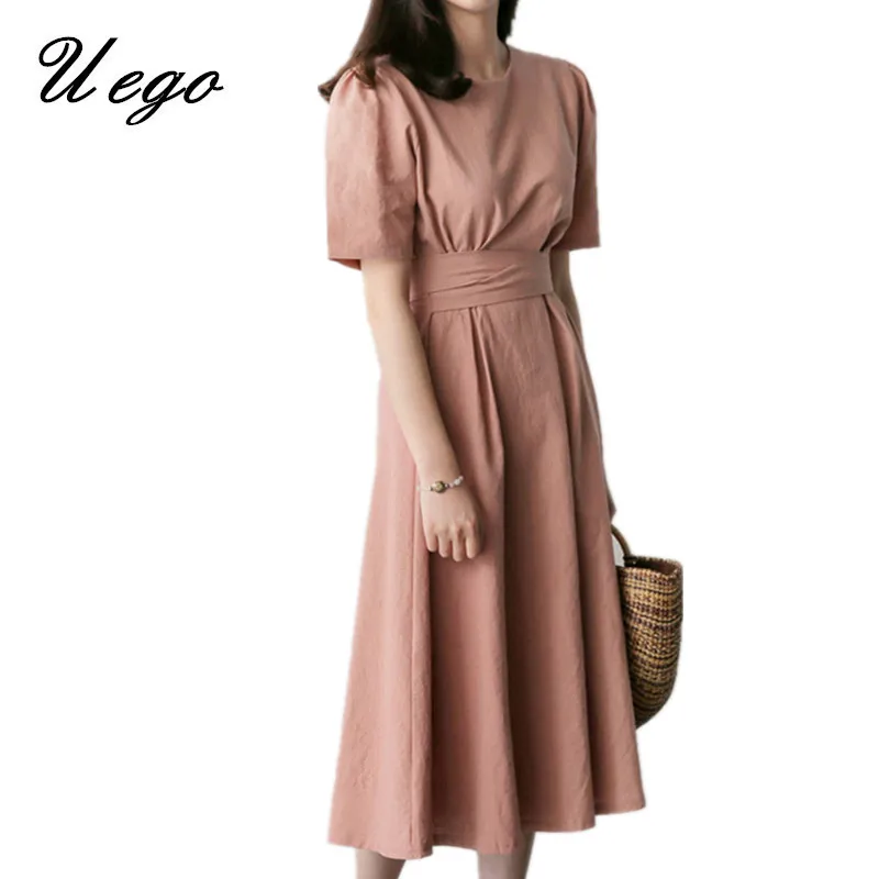 Uego Korea Design Preppy Style Dress Bandage Slim Waist INS Prairie Chic Girl's Summer Dress Cotton Linen Women Casual Dress
Uego Korea Design Preppy Style Dress Bandage Slim Waist INS Prairie Chic Girl's Summer Dress Cotton Linen Women Casual Dress