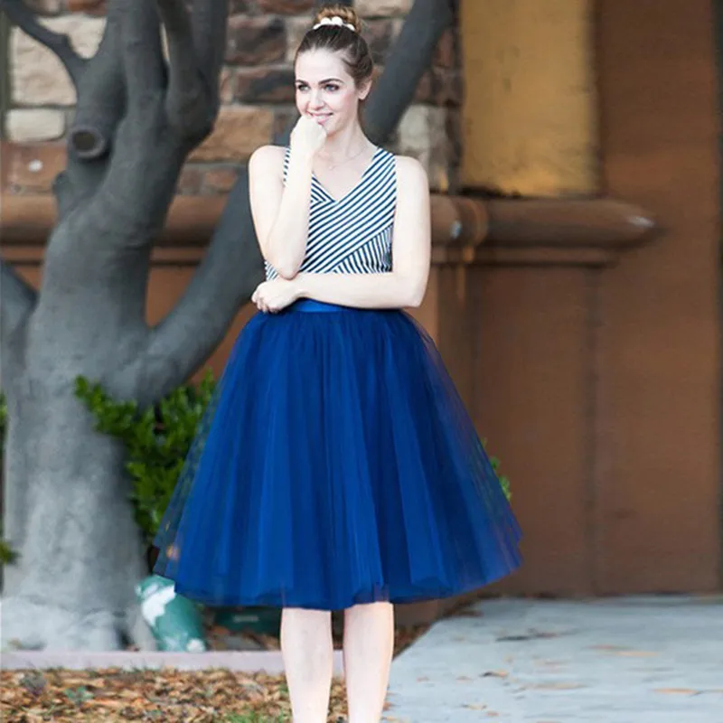 7 (1) 58 Ladies Summer Hot Fashion Retro Solid Color Waist Skirt Skirt New High Waist 7 Layer Tulle Skirt Women Adult Ballet Skirt
