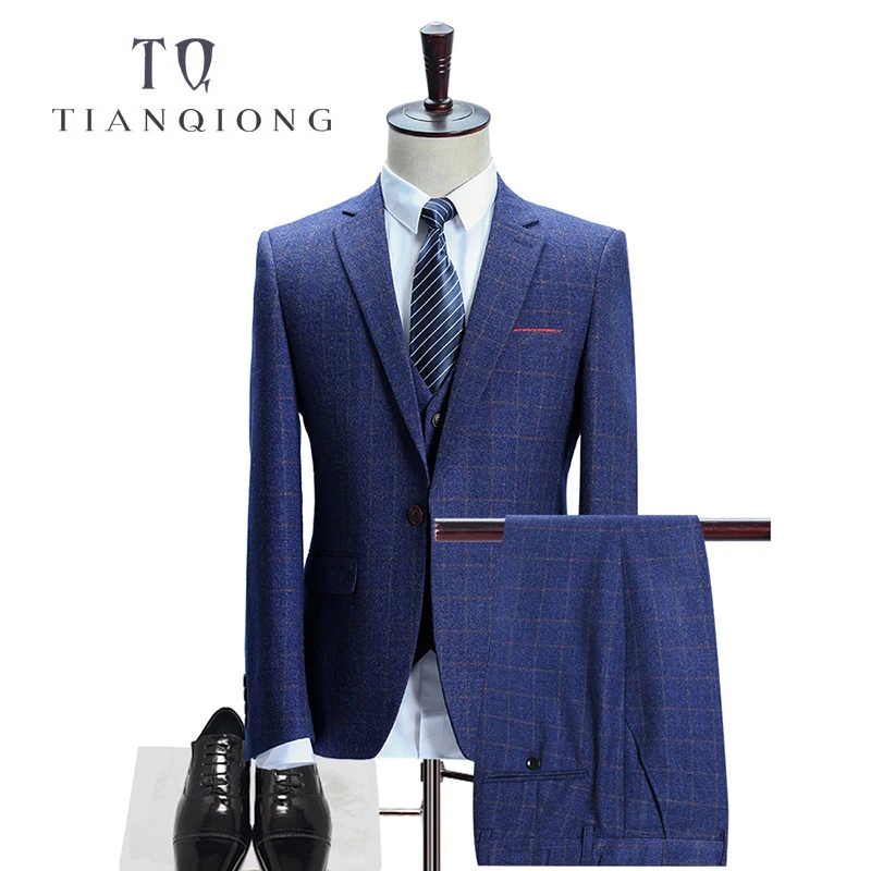 TIAN QIONG(Jacket+Pants+Vest)Men Woollen Blue Plaid Suits for Men Slim Fit Groom Wedding Suit Male 3 Piece Business Formal Wear
TIAN QIONG(Jacket+Pants+Vest)Men Woollen Blue Plaid Suits for Men Slim Fit Groom Wedding Suit Male 3 Piece Business Formal Wear