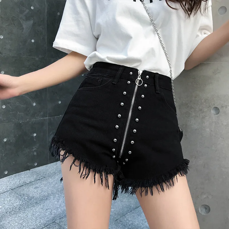 Women Sexy High Waist Jean Shorts Female Streetwear Hip Hop Punk Shorts Rivet Tassel Zipper Fashion Wide Leg Denim Mini Shorts
Women Sexy High Waist Jean Shorts Female Streetwear Hip Hop Punk Shorts Rivet Tassel Zipper Fashion Wide Leg Denim Mini Shorts