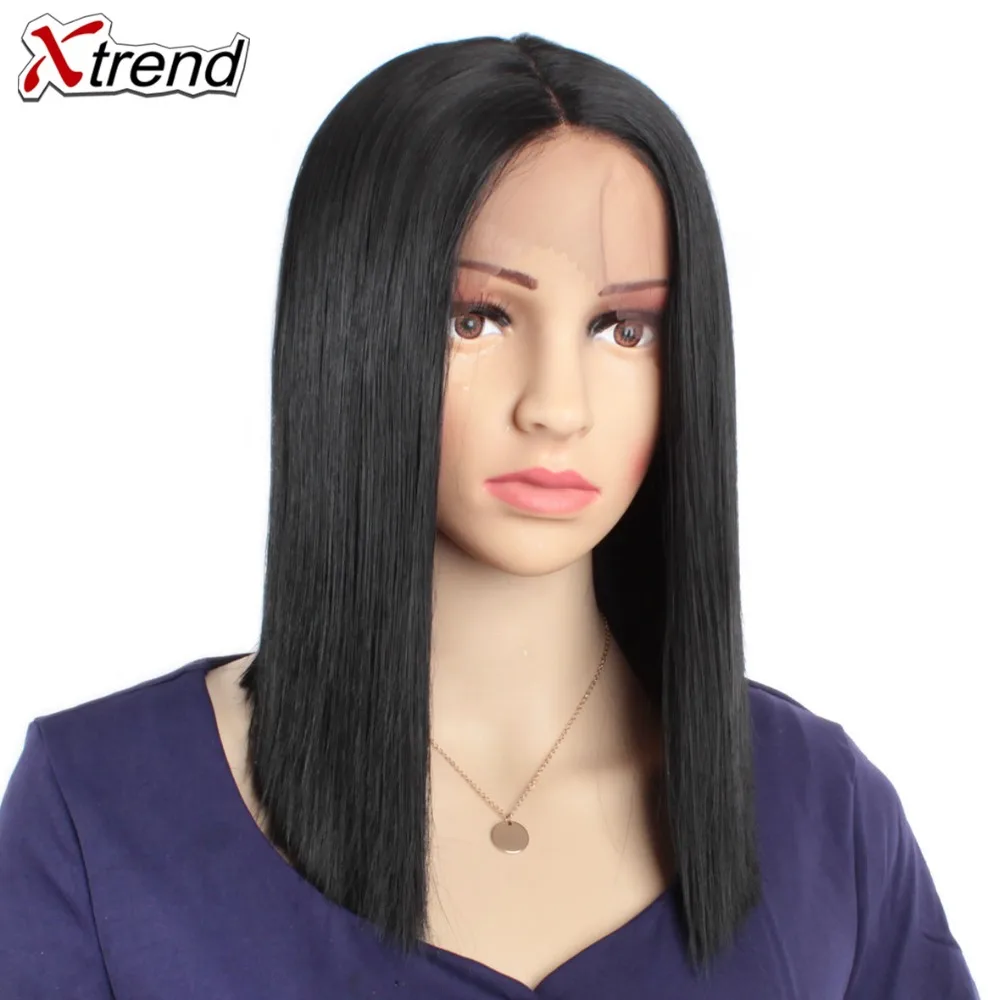 Фото Xtrend Synthetic Lace Front wig T Part 14" Wigs For Black Women Bob Wig Heat Resistant Hair perruque | Шиньоны и парики